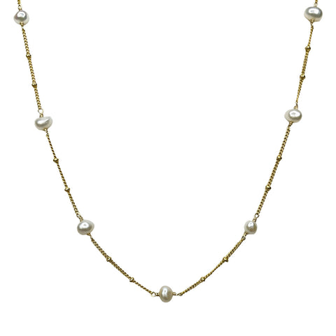 Freshwater Pearl Beaded Necklace - Gold