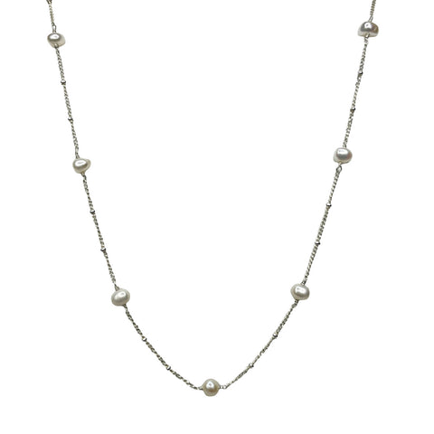 Freshwater Pearl Beaded Necklace - Silver