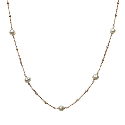 Freshwater Pearl Beaded Necklace - Rose Gold