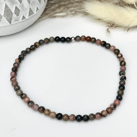 Beaded Anklet - Rhodonite