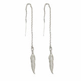 Boho Feather Threader Earrings Silver