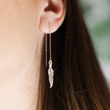 Boho Feather Threader Earrings Silver